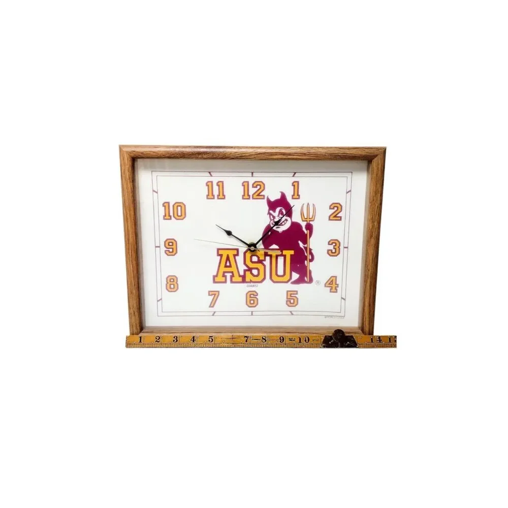 Vintage 70s Arizona Sun Devils ASU Wood Framed Glass Quartz Wall Clock 14